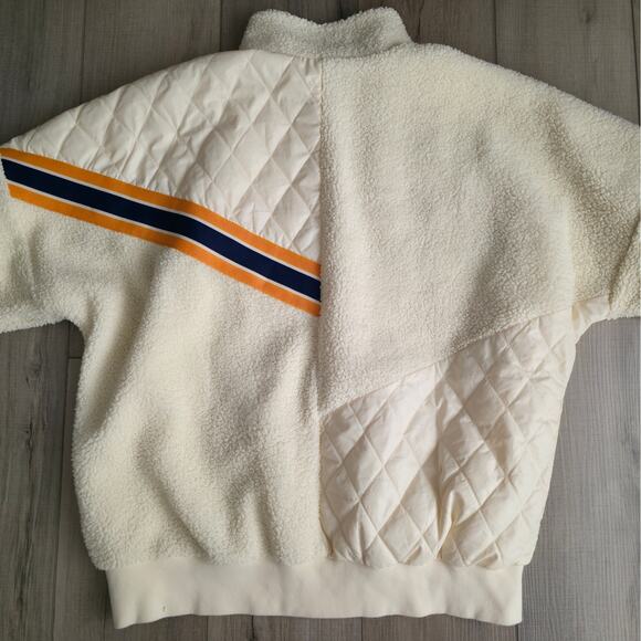 Nike Sherpa Loose Fit Oversized Full Zip Track Jacket Cream Women Sz XS - Picture 8 of 11